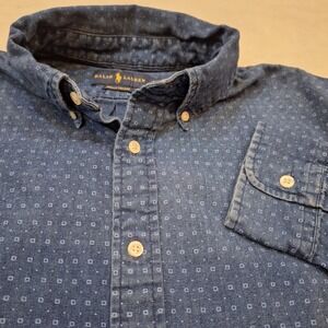 Ralph Lauren Buttondown Shirt XL Blue Indigo Oxford Geometric Long Sleeve AS IS